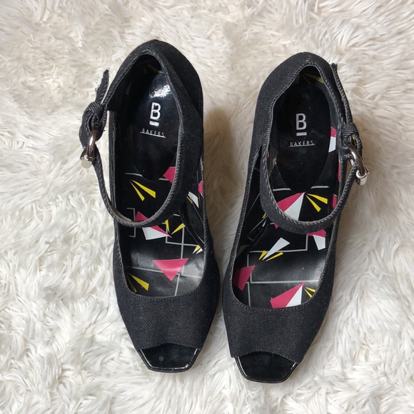 Bakers Denny Dark Denim Fabric  Platform Stilettos Ankle Strap Peep Toe Pump  7 - Picture 8 of 14